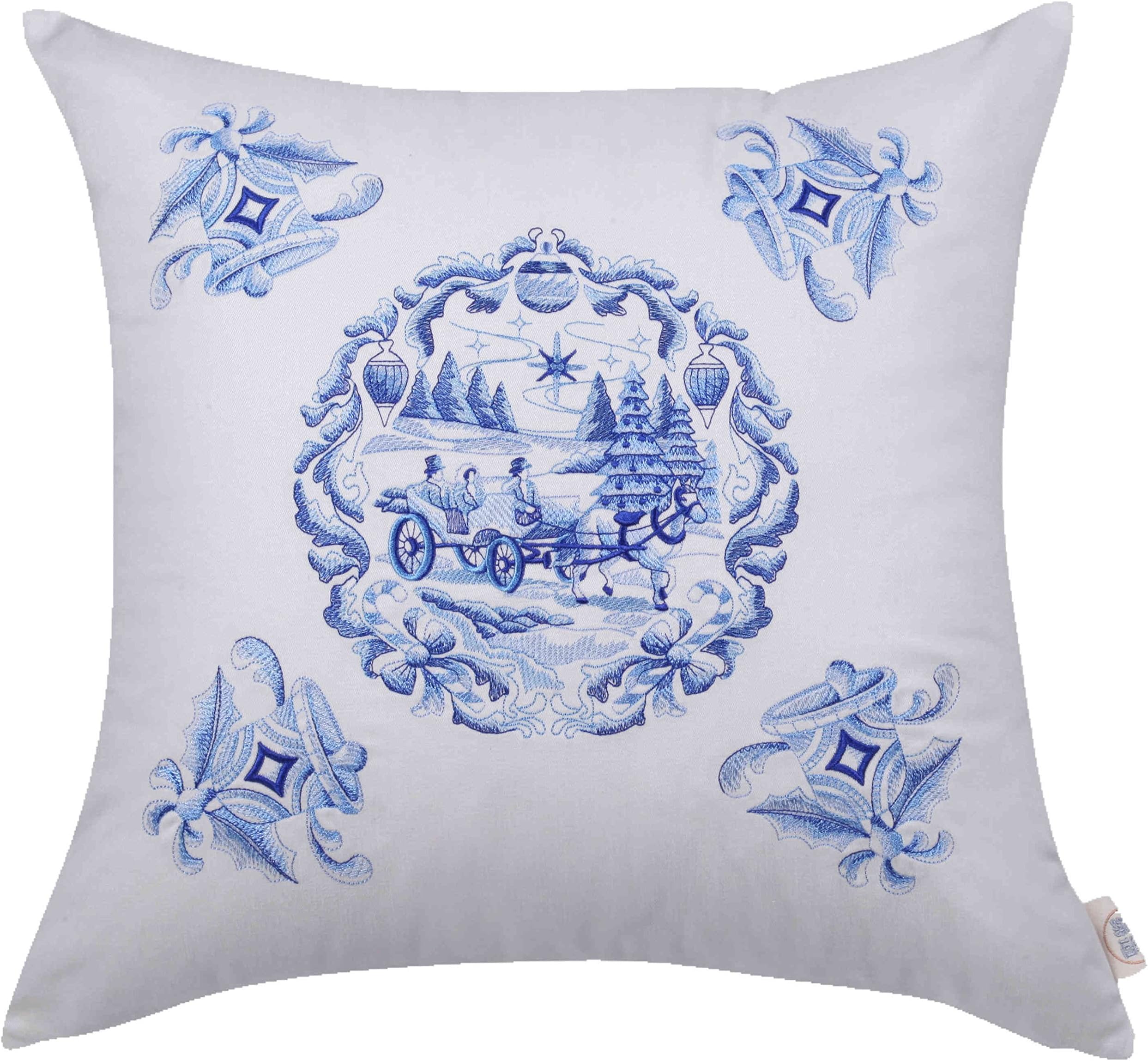 Xiudao Embroidery Decorative Throw Pillow Cushion Cover Sham Case 18" (1 Side, Royal Delft Blue, 2)