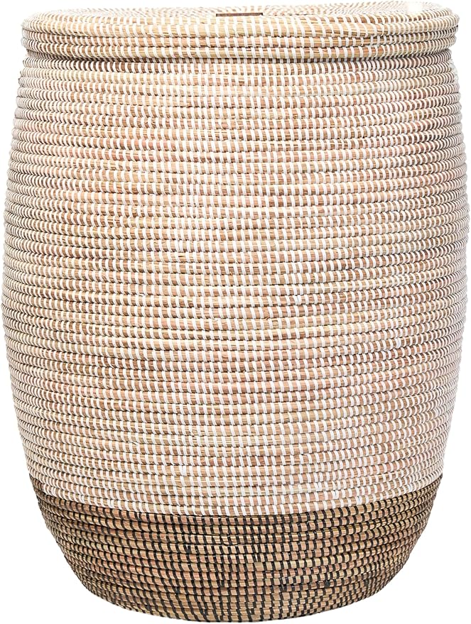 YAADU XXL Laundry Basket with Lid 100L – Fabric, Africa, Large for Toys, with Handle Model Djariou (White)
