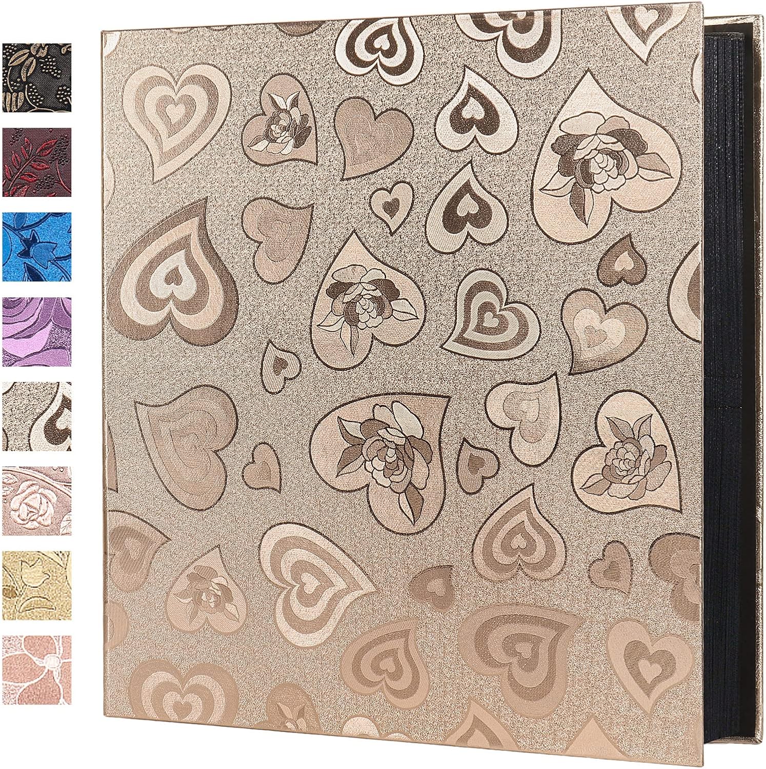 RECUTMS 600 Photo Album PU Leather Cover Sewn Bonded Memo Slots Holds 4x6 Photos 5 Per Page Family Album Gift for Mother Father (Champagne Gold Love)