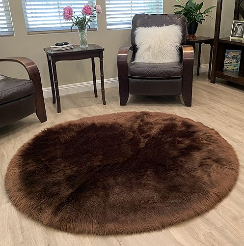 Miniatura 43 de Alfombra de lujo de piel de oveja sintética Alfombra esponjosa para dormitorio, sala de estar, habitación de los niños, alfombra suave y Marrón