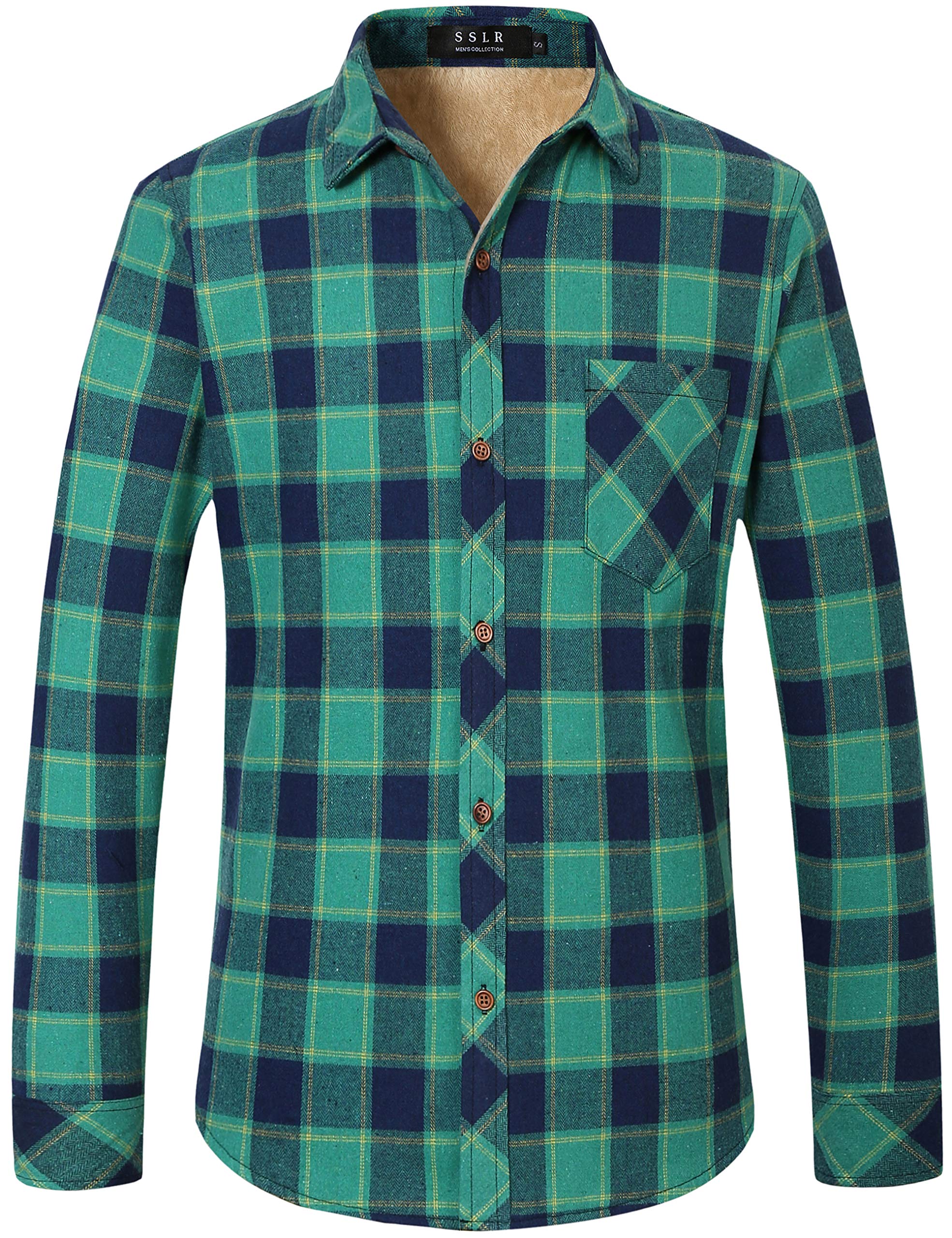 SSLR Camisa Franela de Cuadros con Forro Polar para Invierno de Hombre