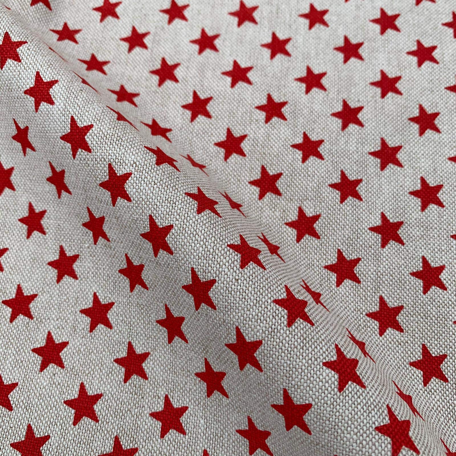 Stars Nautical Print Cotton Rich Linen Look Fabric for Curtains Blinds Craft Bags Sewing Quilting Patchwork & Upholstery | 55" - 140 cm Wide | Sold by The Half Metre (Red)