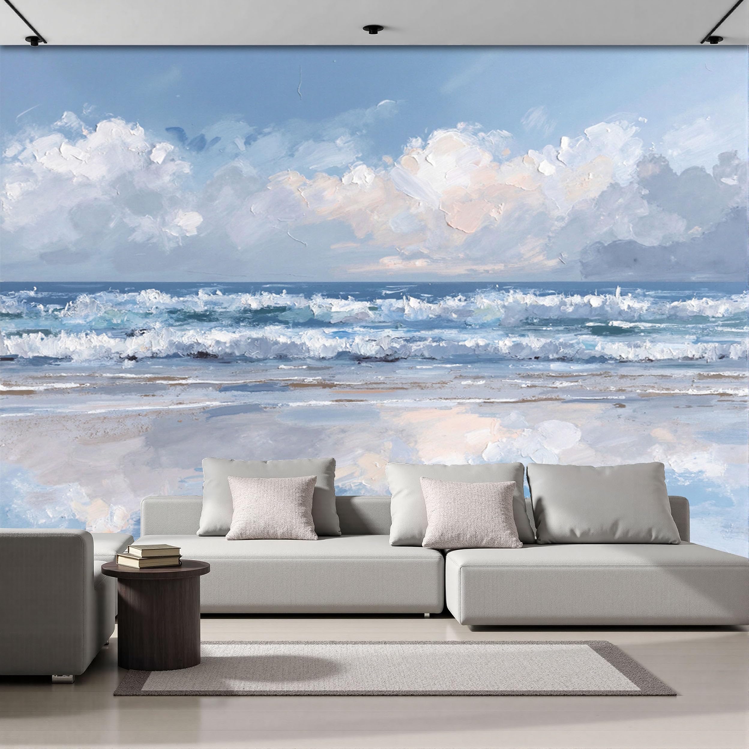 Paysage marin les vagues s'écrasaient pour un salon relaxant 400x280cm