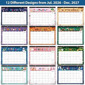 Desk Calendar 2026-2027 - 18 Month Calendar from July 2026 to December 2027