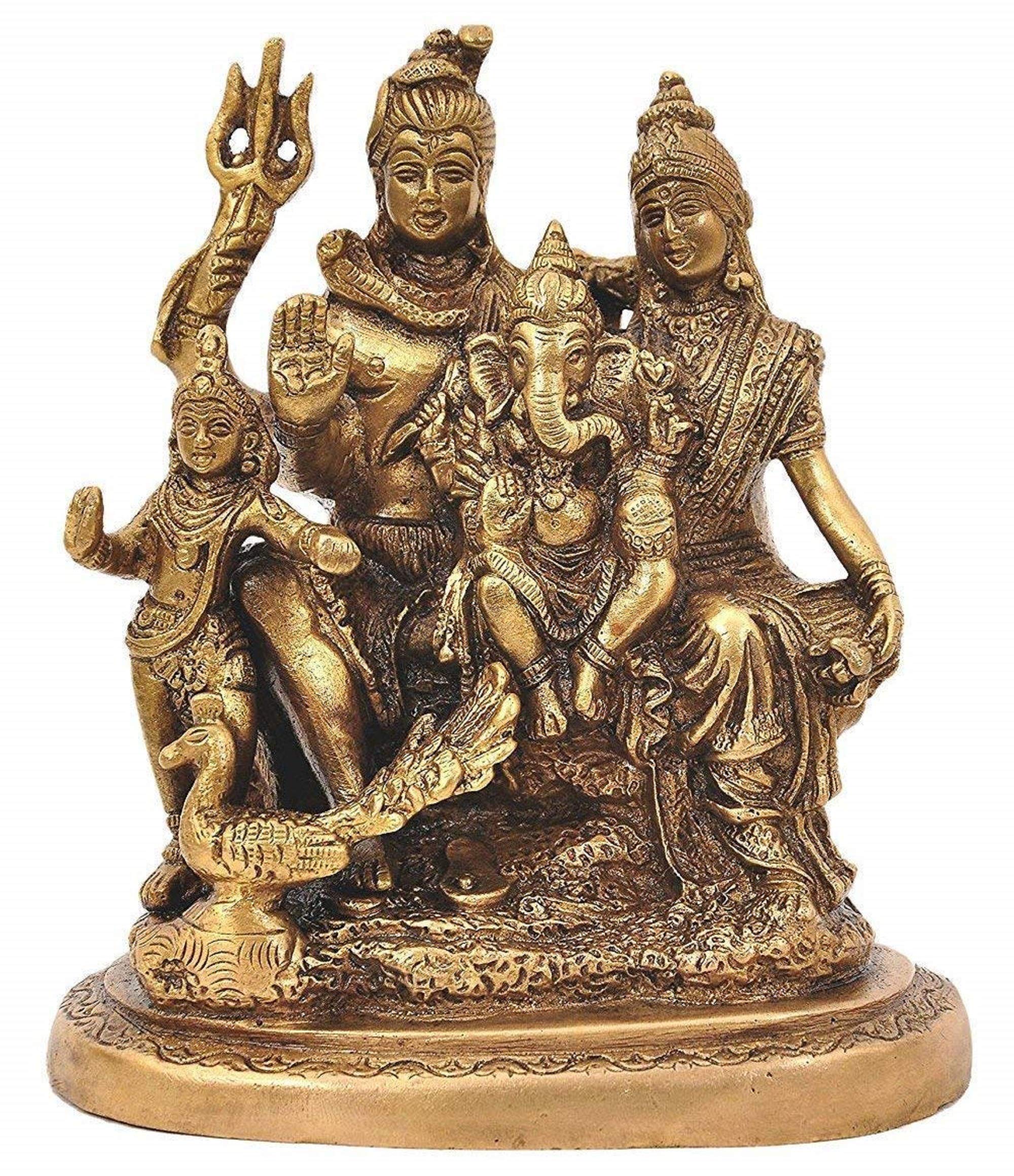 Krisha KRAFTS Shiva Parvati - Shiv Parivar Bholenath Shankar Ganesh Family Murti Idol Statue Sculpture Height 6 Inches 6 Antique
