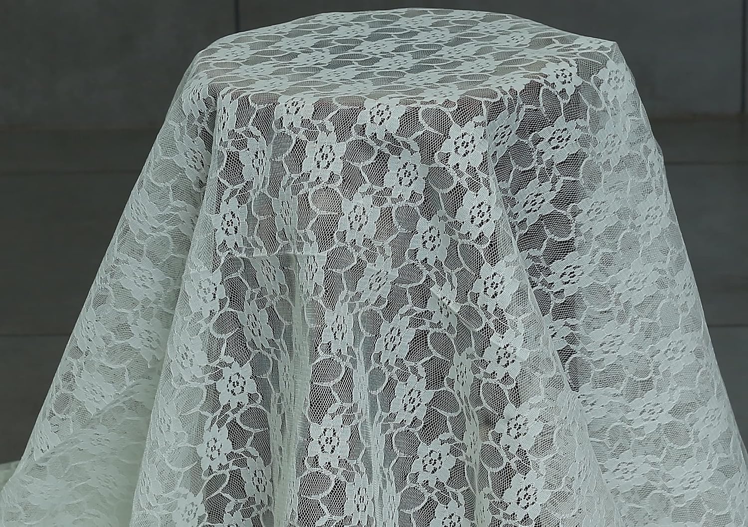 VDS 75 Yards Continuous, 56" Width, Ivory Lace Fabric for Wedding Party Decoration Floral Pattern Raschel Vintage Lace Trim Bridal Dress DIY Crafts Art Costume Sewing Backdrop Arch Table Drape