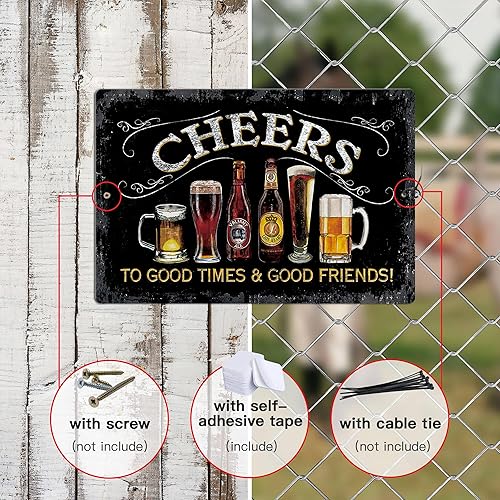 Miniatura 3 de Putuo Decor Letrero de estaño de metal Cheers, letreros de barra para bar en casa, pub, cueva de hombre, decoración de pared para buenos momentos ¡8