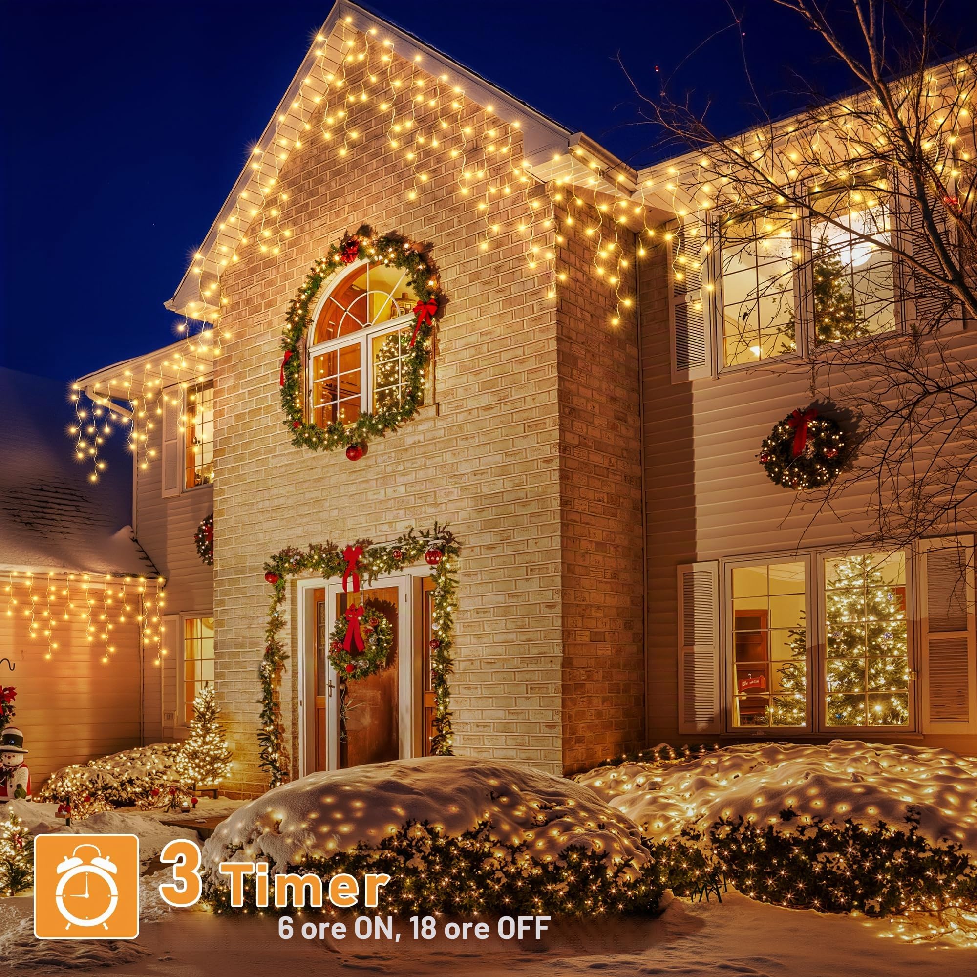 HeiPard Luci Natale Esterno Cascata Bianco Caldo 16,2m 648LED Balcone