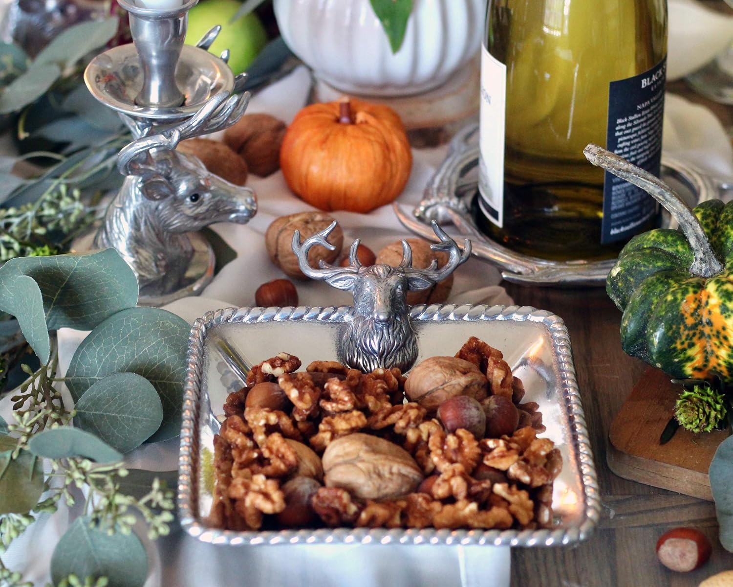 Arthur Court Aluminum Nut/Candy/Snack Bowl Dish with Elk Head; Lodge Style 6.5 Inch