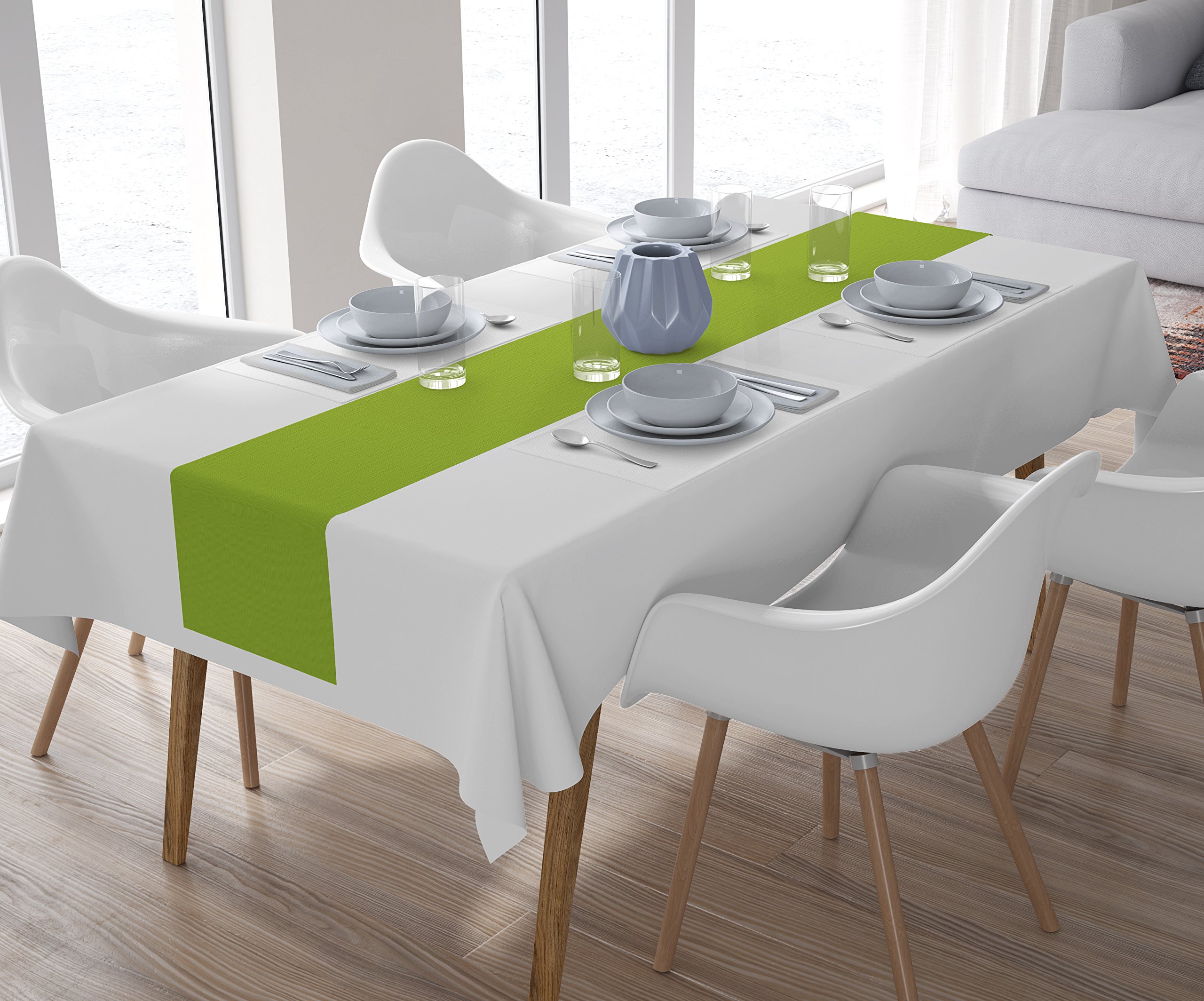 Encasa Home Dining Table Runner Plain Cotton Dyed - 4 Seater (32x150 cm, Lime Green) Decorative Cloth for Party, Banquet, Restaurant & Outdoors - Machine Washable