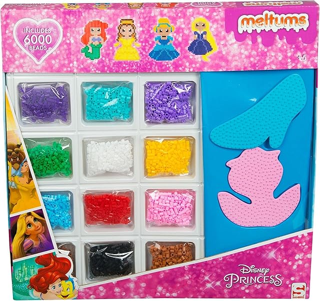 SRVertex SRV Hub 1x Disney Princess Beads Kit, 4000 Meltum Beads Set for Kids with 3X Sticky Pads, 2X Reusable Board, 1x Ironing Paper, Ironing Paper, Chain Accessories for DIY Crafts