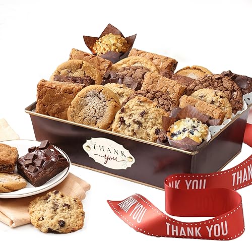 Broadway Basketeers Cestas de regalo de agradecimiento de brownies frescos envueltos individualmente y galletas, ingredientes surtidos y sabores.