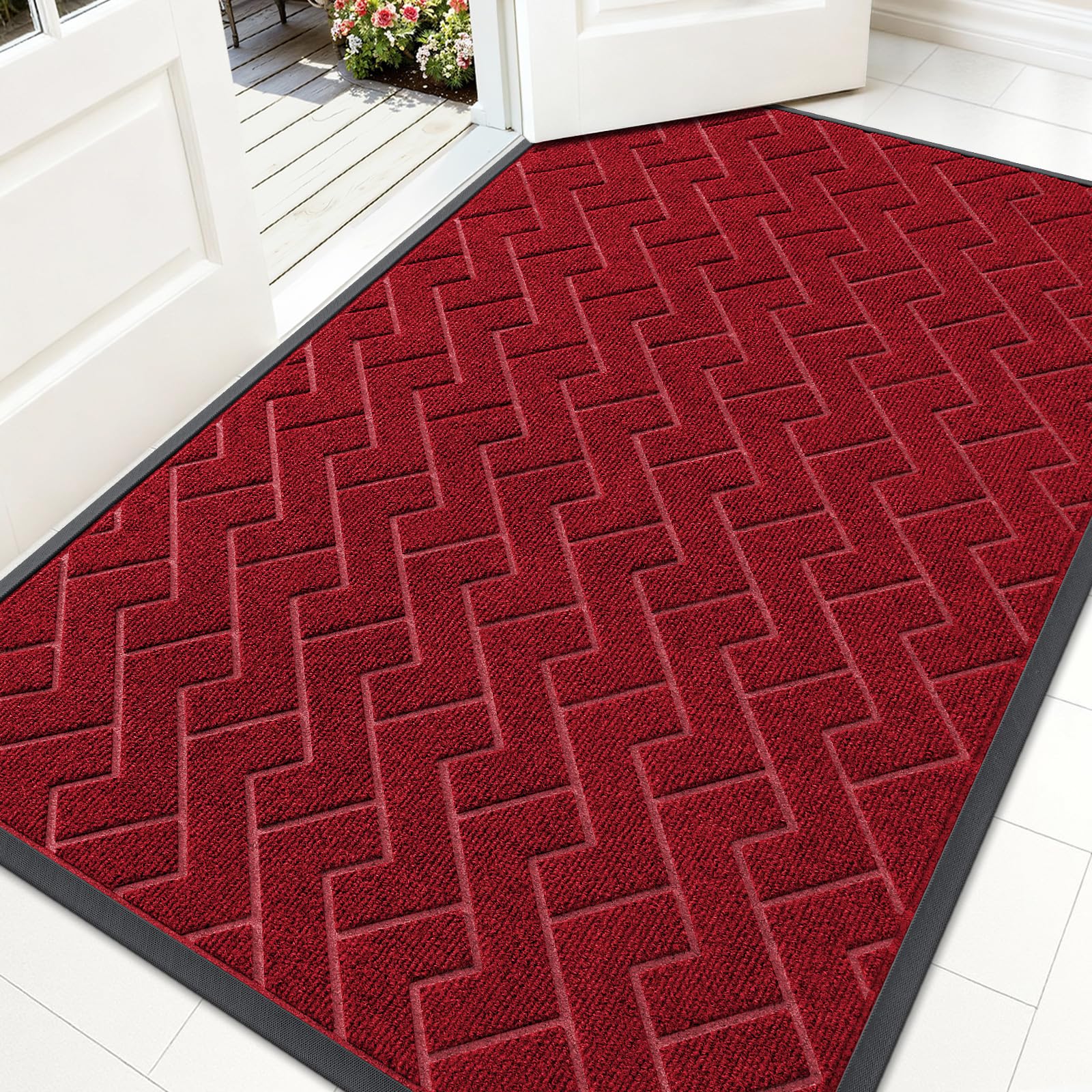 OLANLY Front Door Mat Outside 59x34, All-Season Absorbent Rubber Doormat