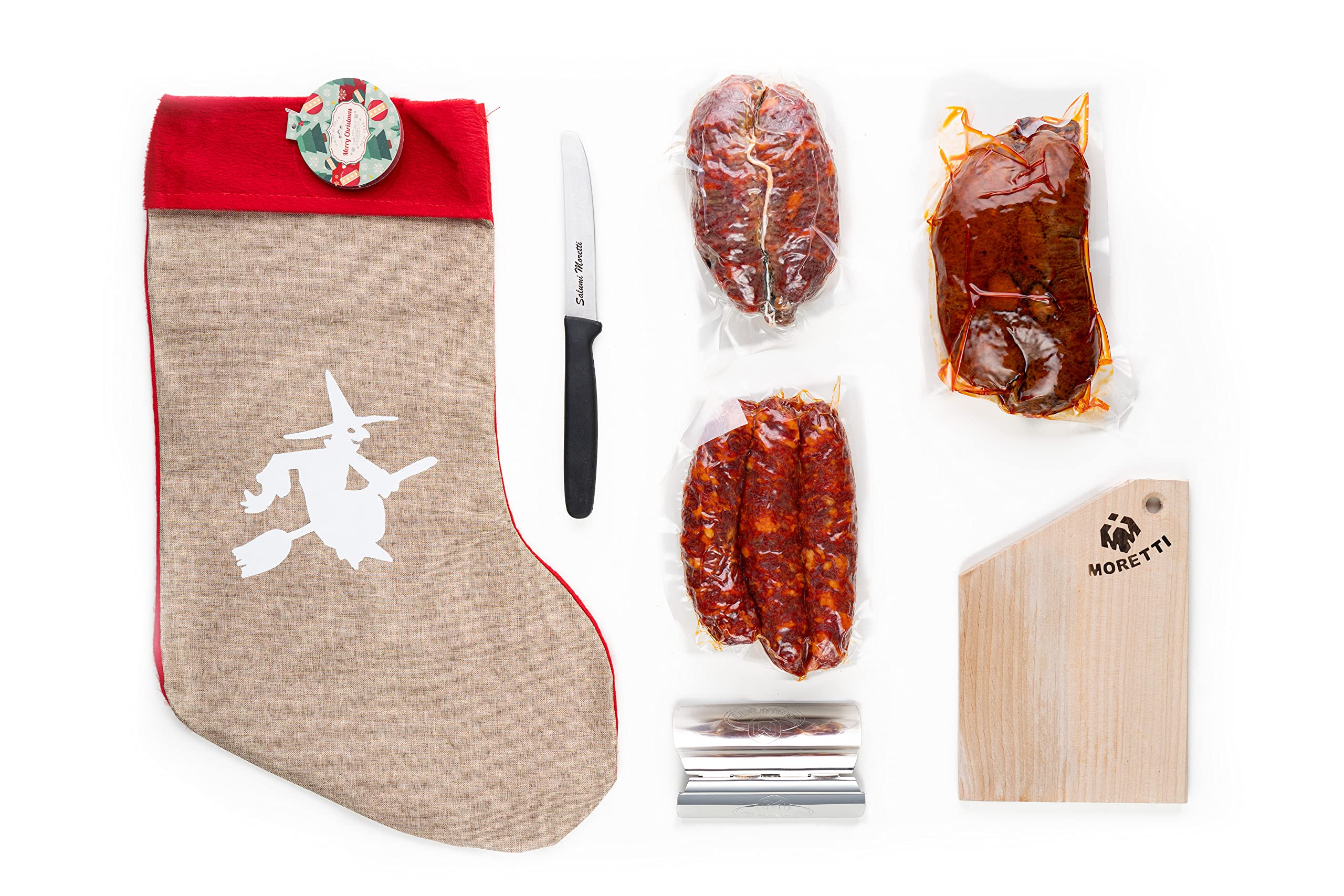Moretti® Christmas Calza Di Natale Idea Regalo Con Salumi E Accessori Omaggio | Specialità Salumi Calabrese | Regali Originali | Calza Con Salumi Piccanti
