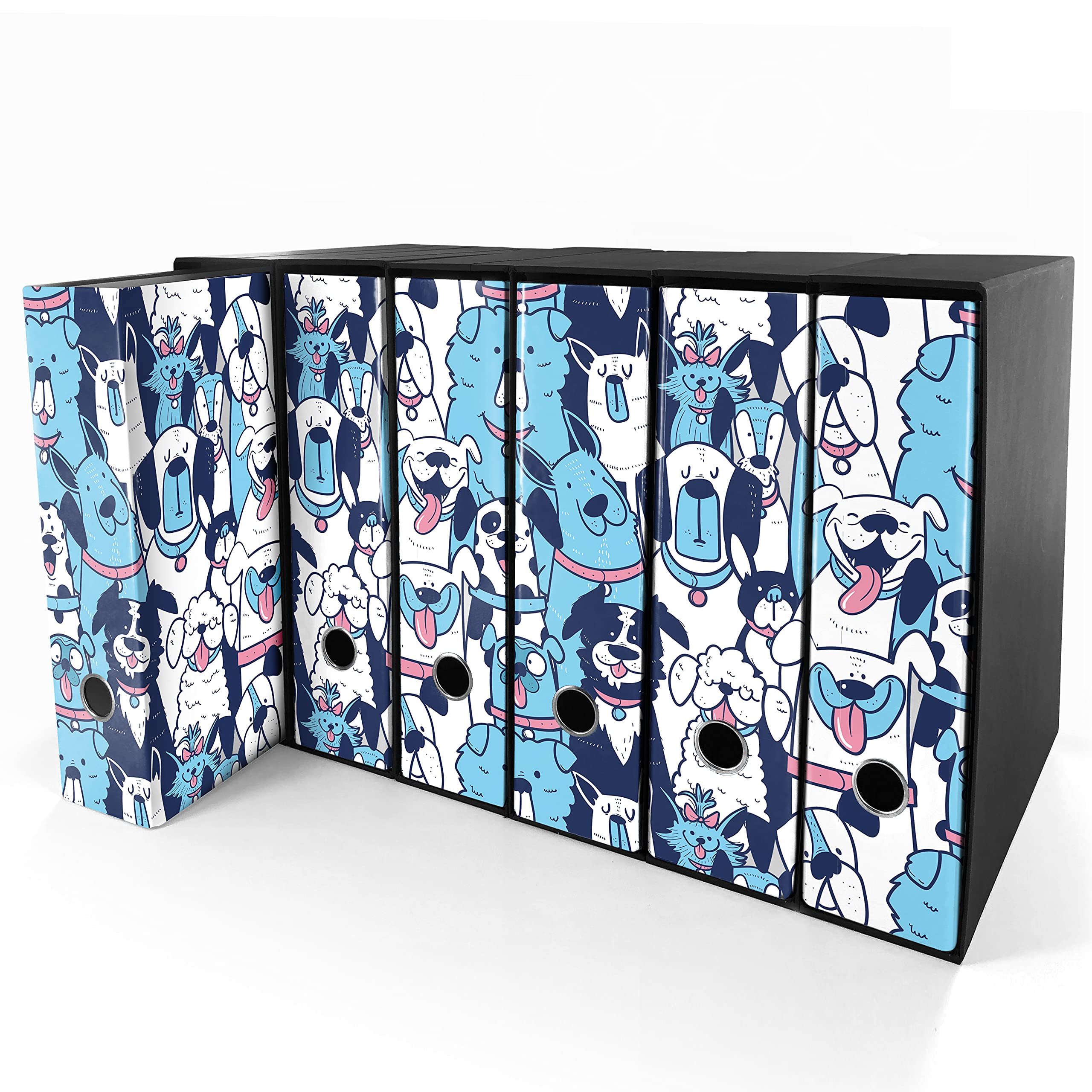 Set da 6 raccoglitori ad anelli - AMICI CANI (H34 cm con 4 anelli)