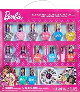 Townley Girl Barbie Movie 18 Piece Set Kids Water-Based Nail Polish Set, Includes Nail Polish, Nail Gems, Nail File for Age 3+, Parties Birthday