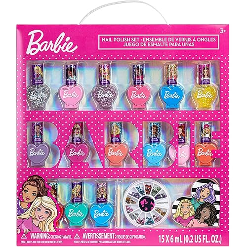Barbie - Townley Girl - Juego de esmalte de uñas de secado rápido no tóxico para niñas a partir de 3 años incluye 15 esmaltes de uñas con rueda de