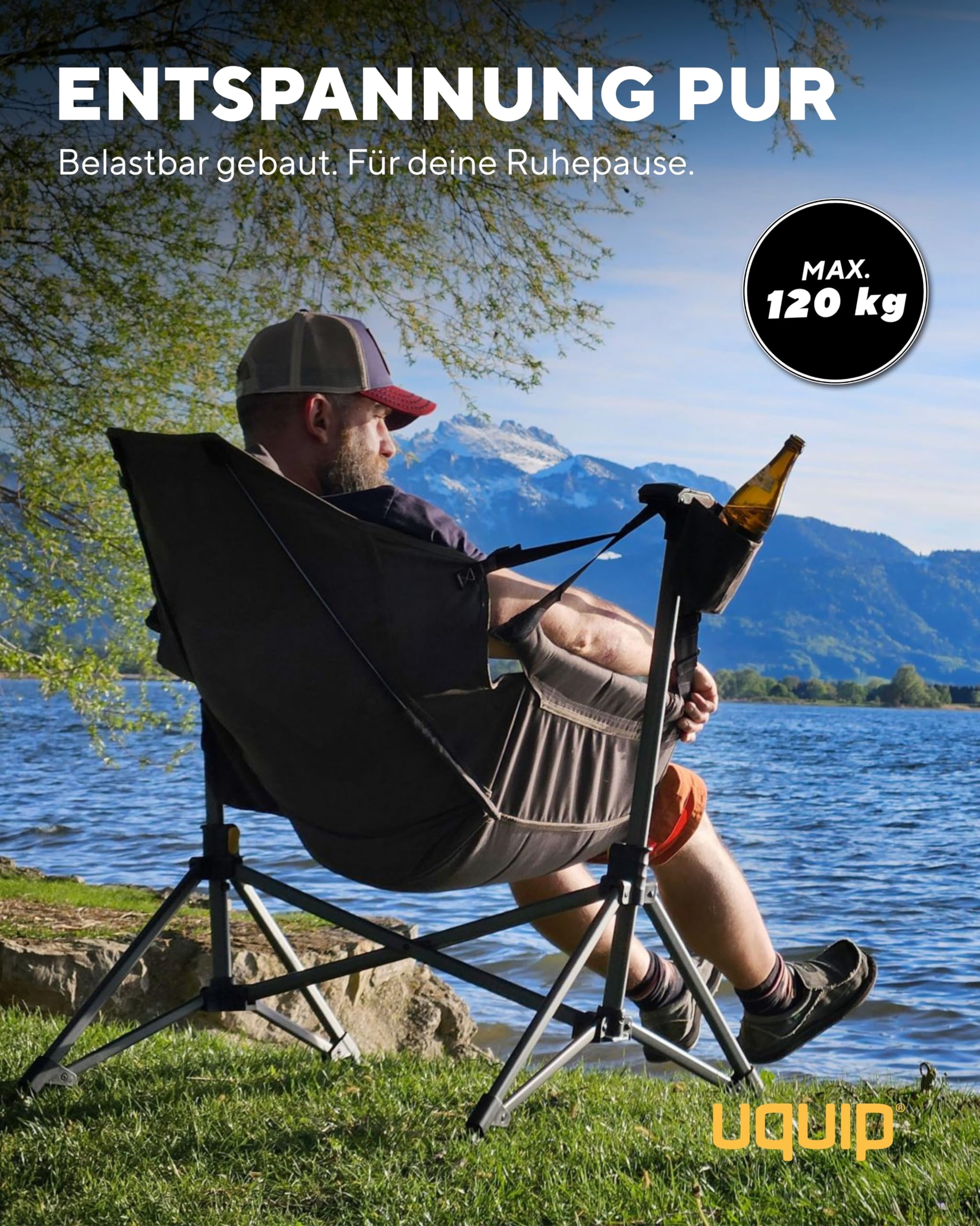 Uquip Campingstuhl Rocky 2.0 boulder I faltbarer Schaukelstuhl mit 120 kg Traglast I kompakter Faltstuhl aus Stahl & Polyester I klappbarer Outdoor-Stuhl für Camping, Strand, Garten & Festivals