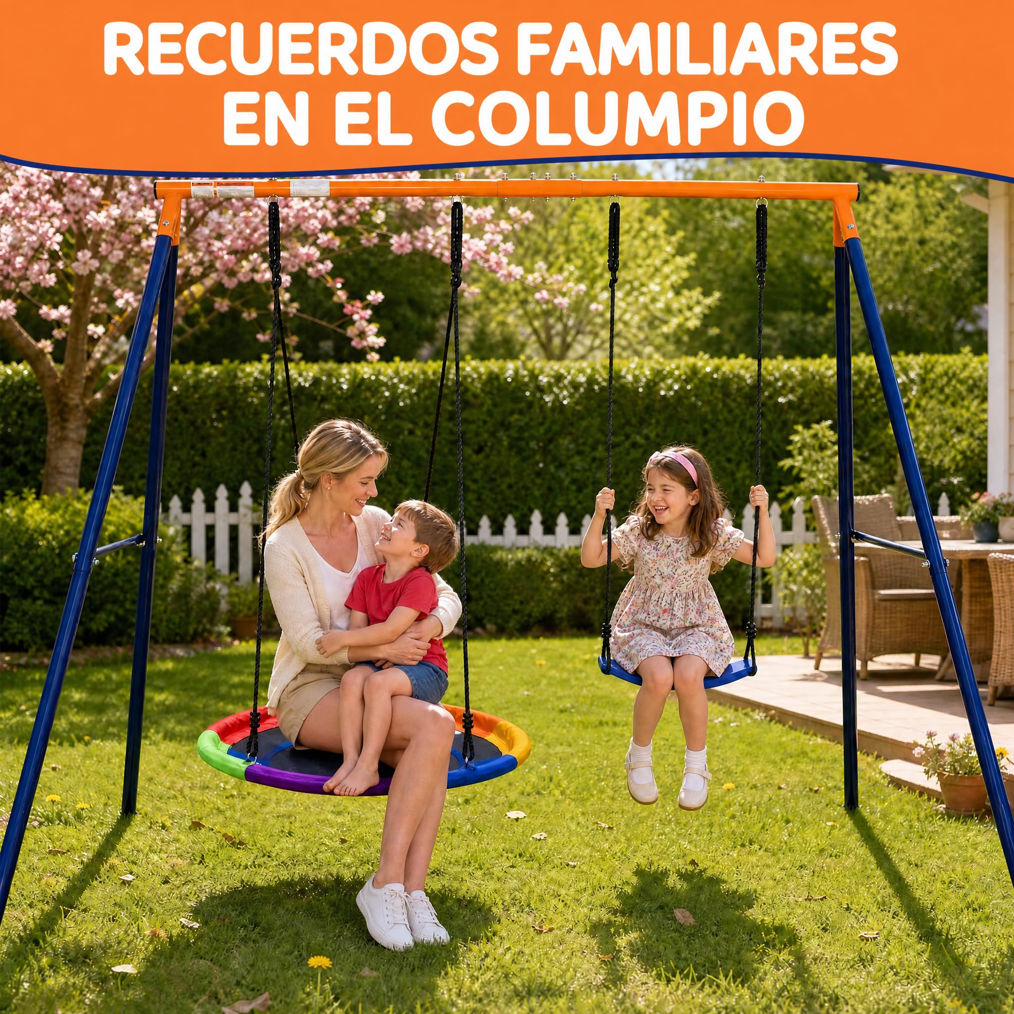 hotsizz Juego de Columpio Jardin Exterior de Metal Resistente, Columpios Infantiles para Niños, Estructura de Acero, Dimensiones 245×182×148 cm para Patio y Terraza