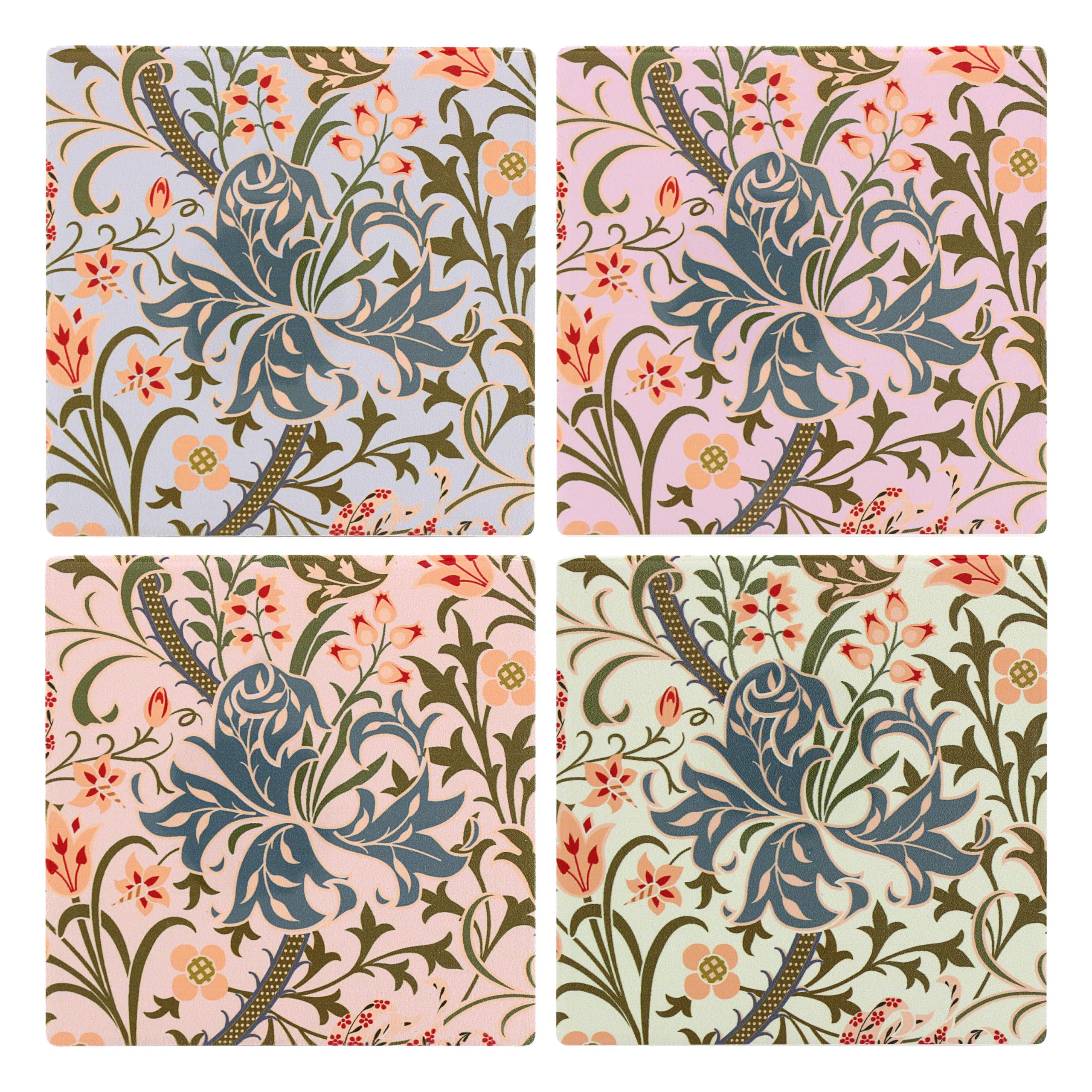 The Leonardo Collection Golden Lily Ceramic Coasters Set of 4 William Morris For Home & Office | Stylish Coaster For Tabletops & Dining Spaces | Decorative Home Accessories for Drinks & Tables