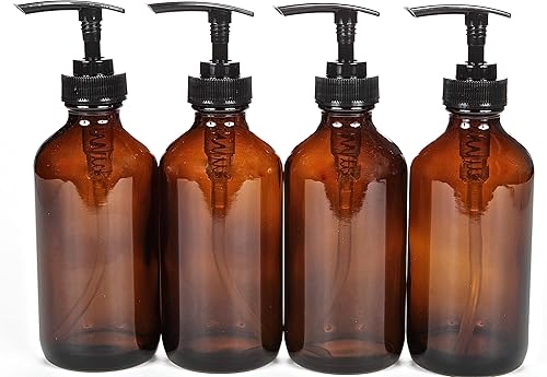 Vivaplex 4botellas grandes de vidrio vacías de 8oz ámbar con el gatillo en negro