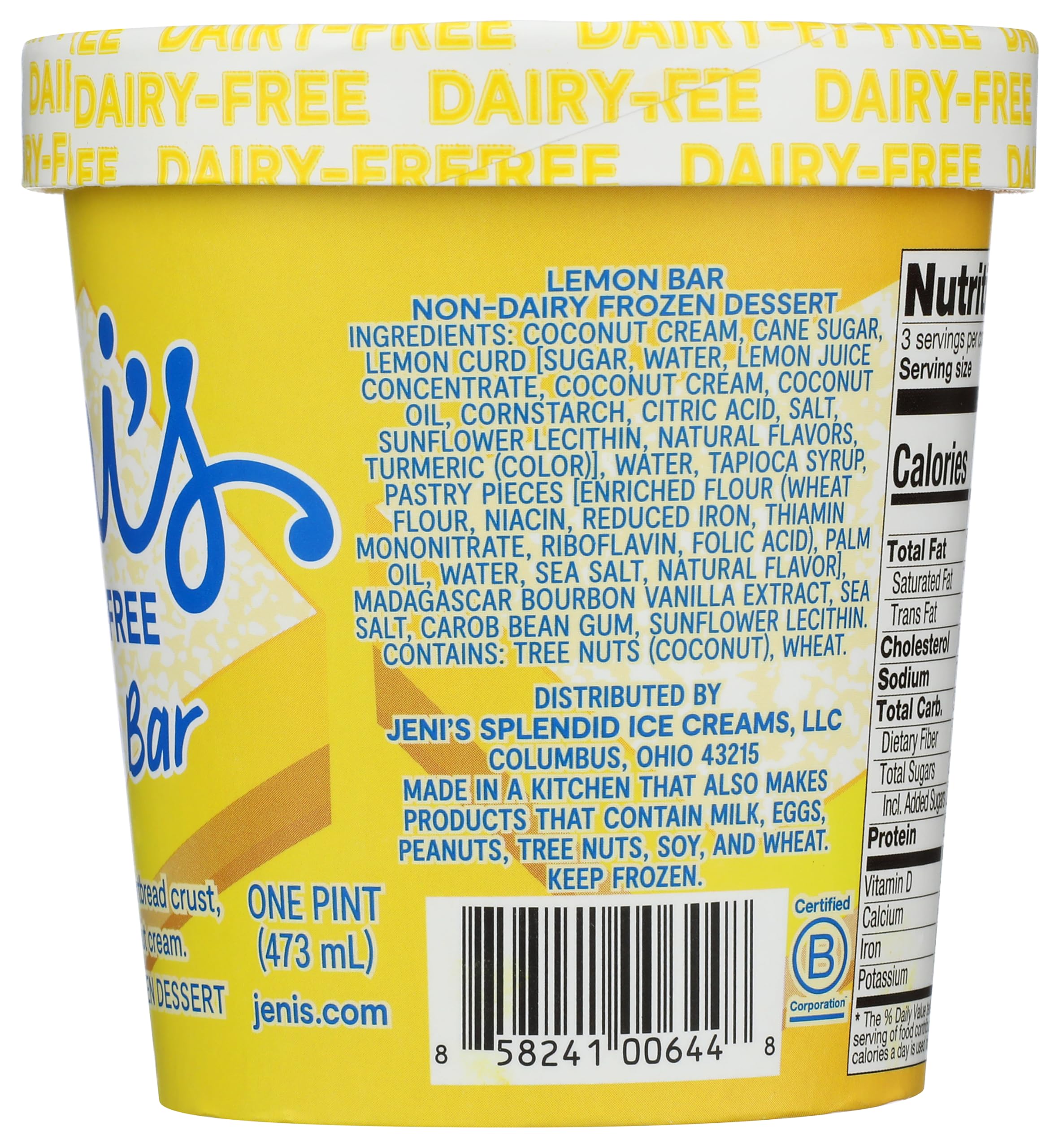 Jenis Splendid Ice Creams Lemon Bar Non-Dairy Frozen Dessert, 1 PT