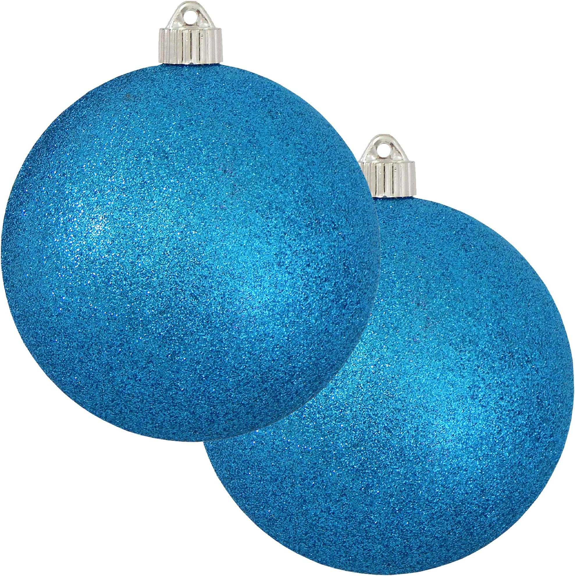 Christmas By Krebs 6" (150mm) Aqua Blue Glitter [2 Pieces] Extra Large Solid Oversized Huge Big Outdoor Plastic, Water Resistant Ball Ornament Hanging Tree Decorations