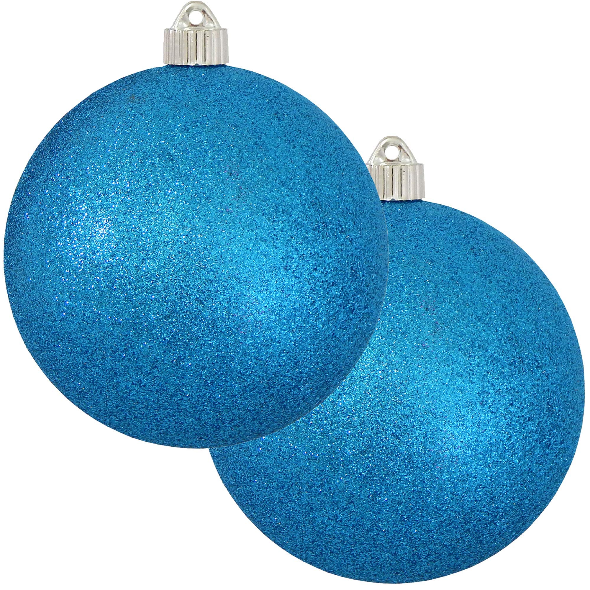 Christmas By Krebs 6" (150mm) Aqua Blue Glitter [2 Pieces] Extra Large Solid Oversized Huge Big Outdoor Plastic, Water Resistant Ball Ornament Hanging Tree Decorations