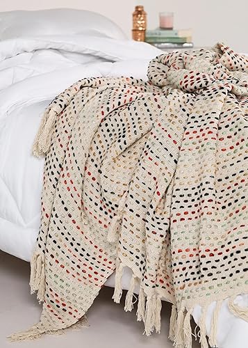 Miniatura 4 de THE ART BOX - Manta de algodón tejida a mano multicolor, manta turca, manta de algodón puro hecha a mano, manta de sofá, manta ligera de verano,