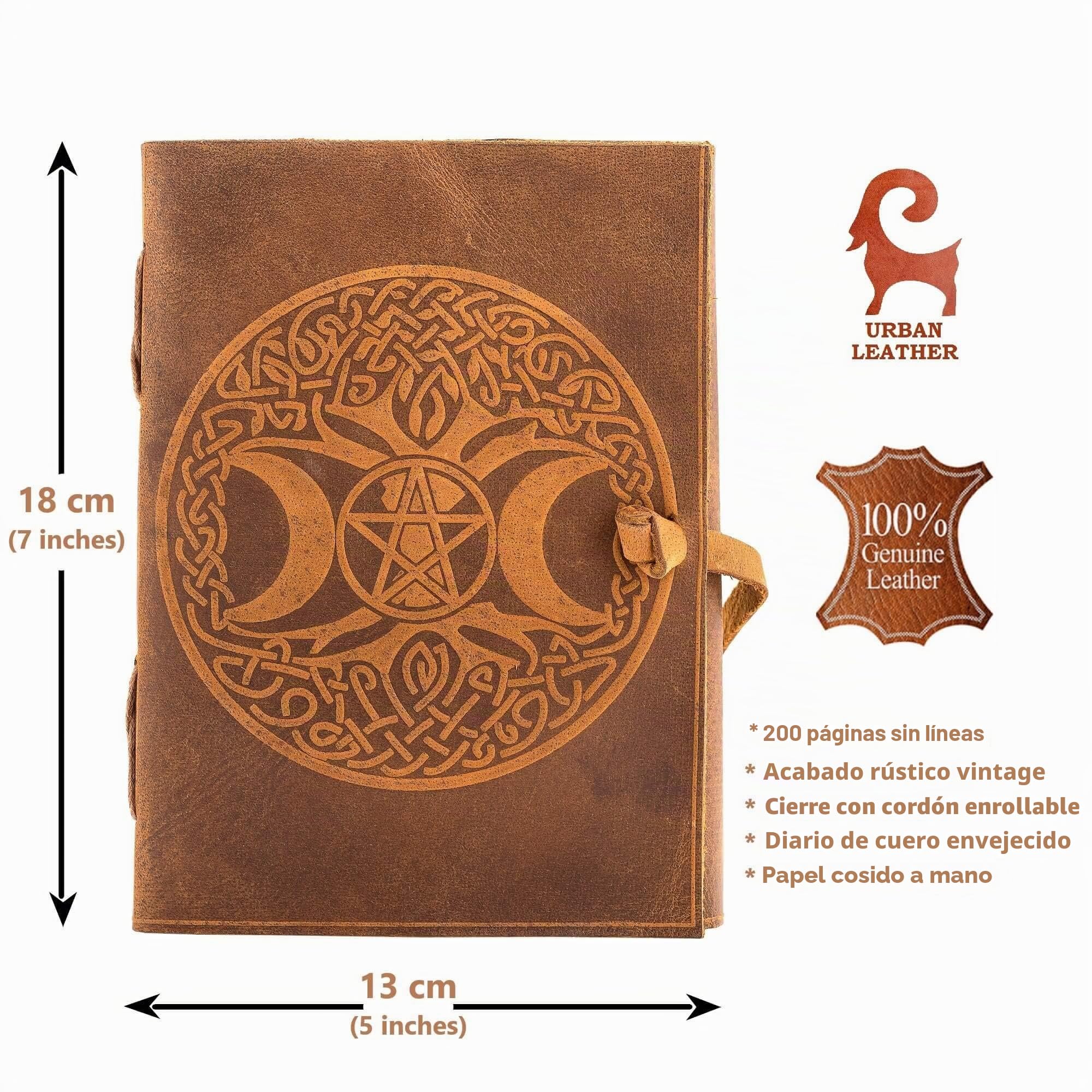 URBAN LEATHER Diario Hecho A Mano Con Diseño De Árbol De Luna Celta Con Páginas Antiguas De Borde De Cubierta Para Hombres Y Mujeres, Cuaderno De Dibujo De Recortes, Páginas En Blanco Sin Forro