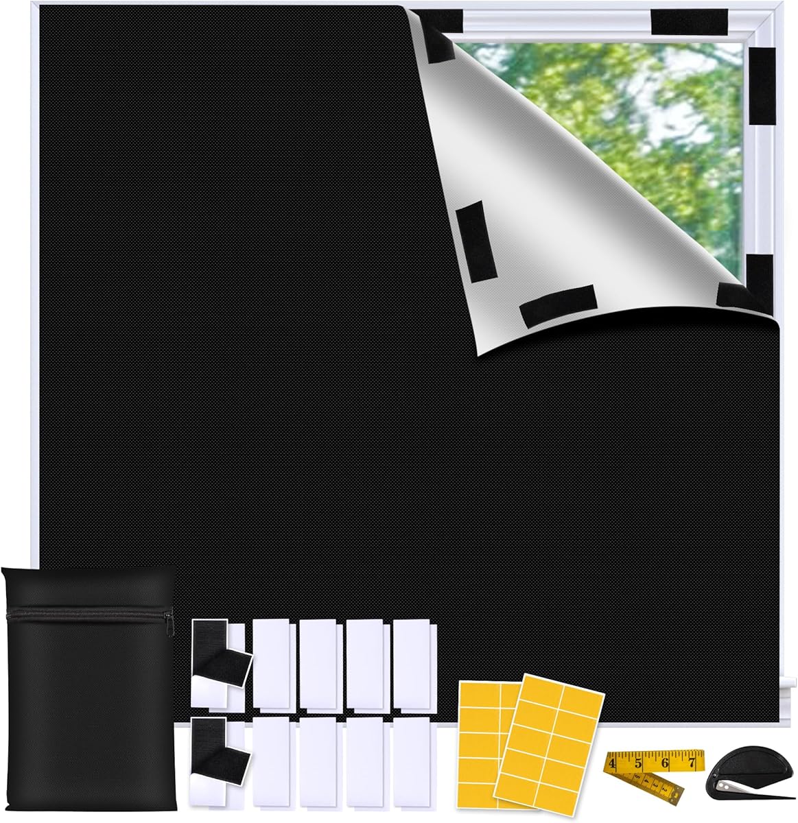 Bemece Portable 100% Blackout Blind, No Drill Blinds Blackout for Windows Fits Any Size Shape, for Bedroom, Nursery, Loft, RV, with Strong adhesive and Velcro-200 * 145