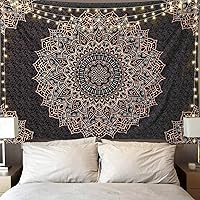 Edeesky Black Mandala Tapestry Wall Hanging - Psychedelic Bohemian Boho Aesthetic Decor for Bedroom, Dorm, Living Room