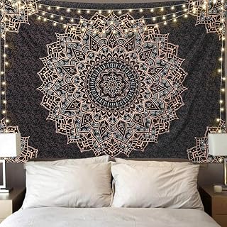 Edeesky Black Mandala Tapestry Wall Hanging - Psychedelic Bohemian Boho Aesthetic Decor for Bedroom, Dorm, Living Room