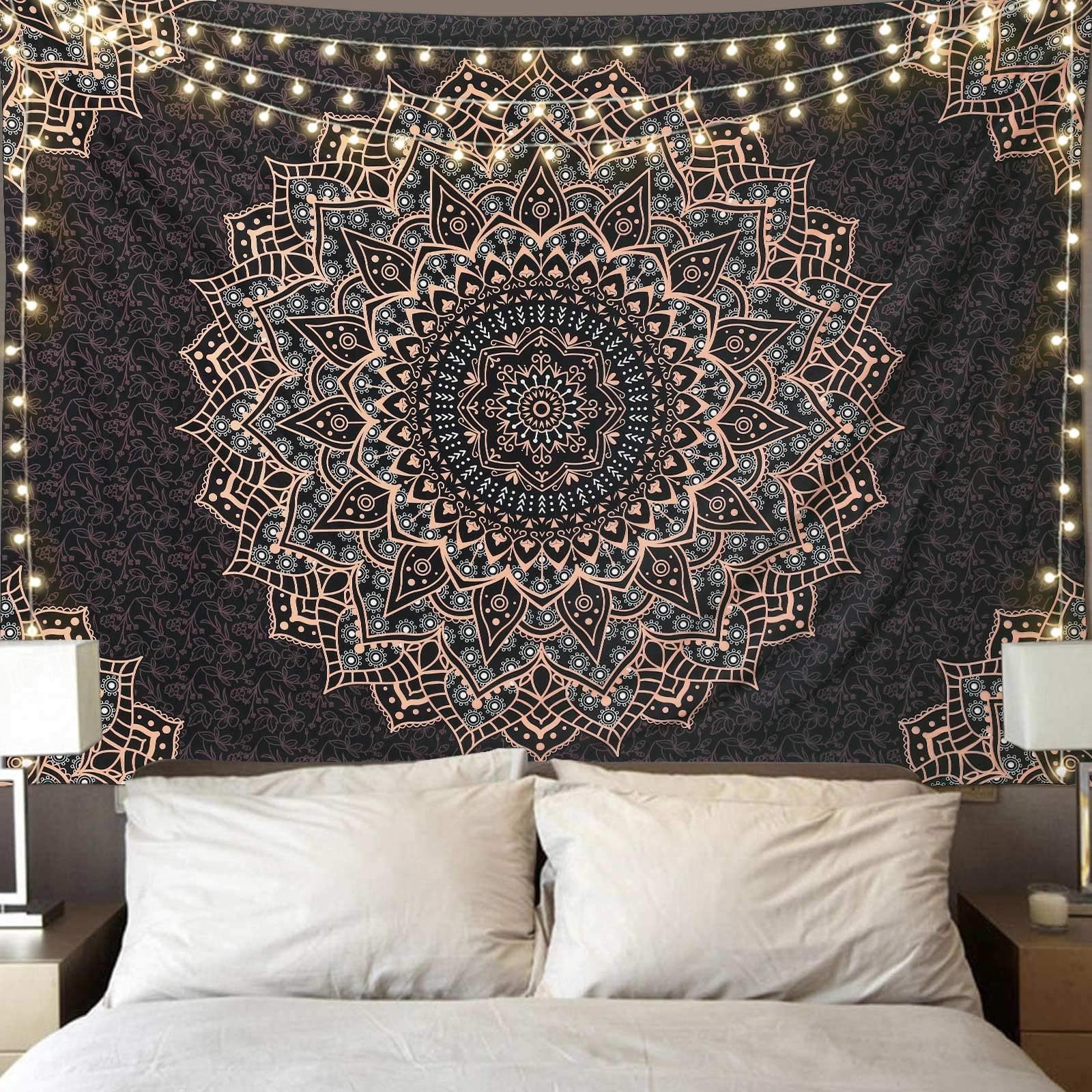 (130cm x 150cm, Golden Mandala Tapestry) - Black Golden Mandala Tapestry Wall Hanging Psychedelic Wall Tapestry Aesthetic Indian Hippie Wall Decor Bohemian Wall Art Boho Home Decoration for Bedroo...
