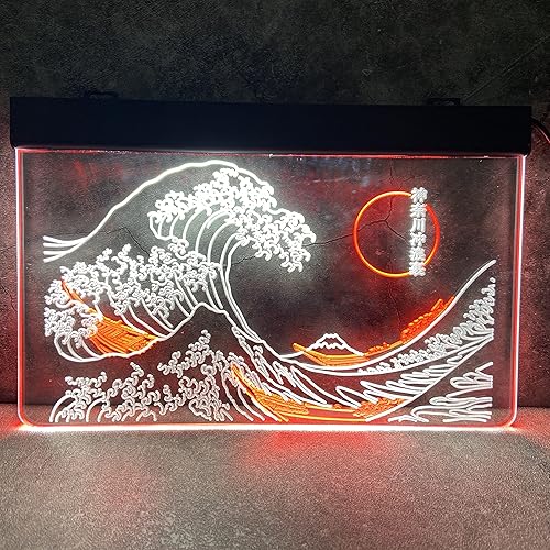 Miniatura 10 de Letrero LED de neón The Great Wave Off Kanagawa, letrero japonés de Katsushika Hokusai clásico, arte de pared para habitación, letreros de luz de