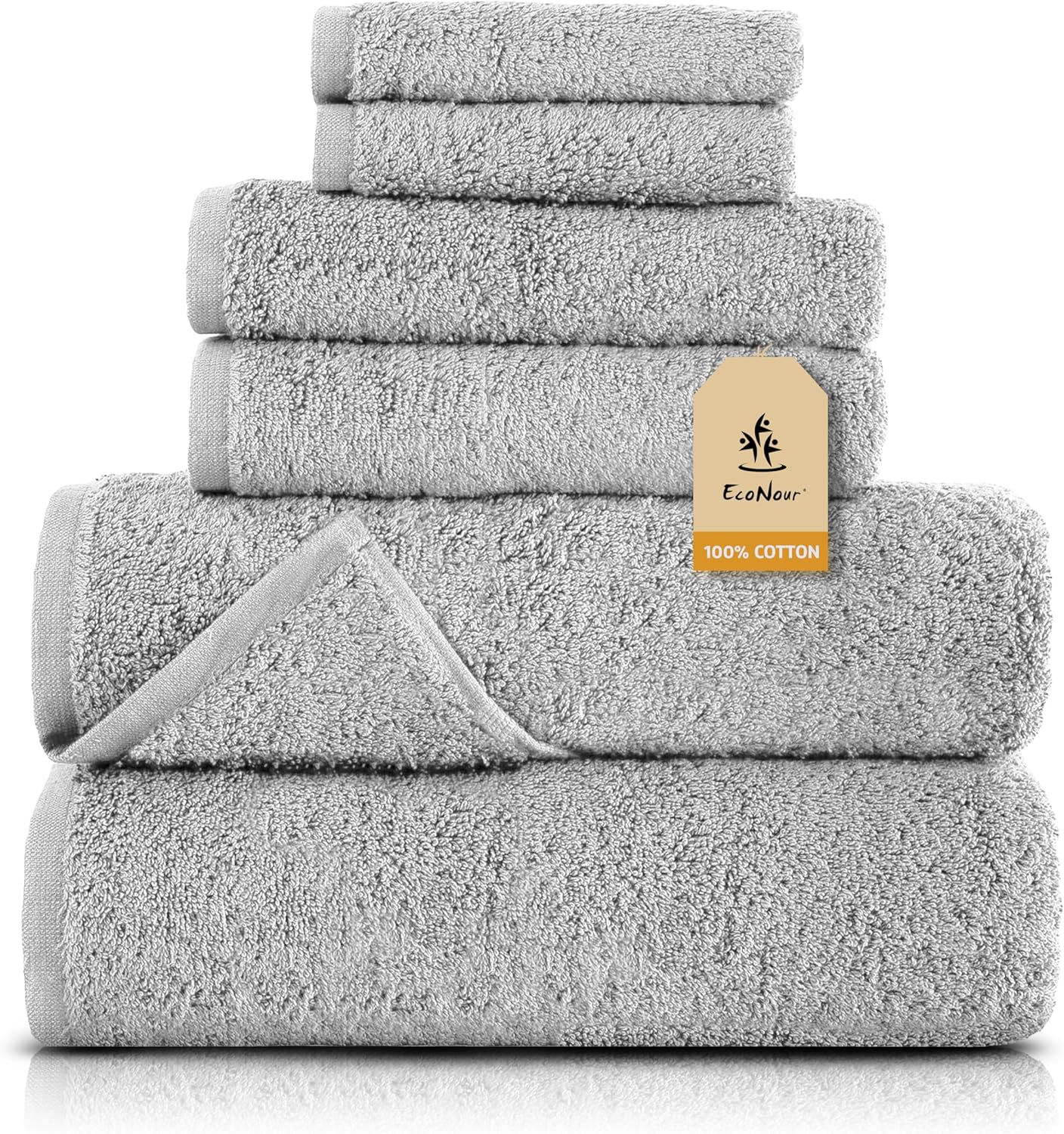 EcoNour Luxury 6 Pack Pink Turkish Cotton Bath Towels, 550 GSM 100% Cotton Includes 2 Bath, 2 Hand & 2 Washcloths, Ultra Soft, Quick Dry & Highly Absorbent, Spa Hotel Quality