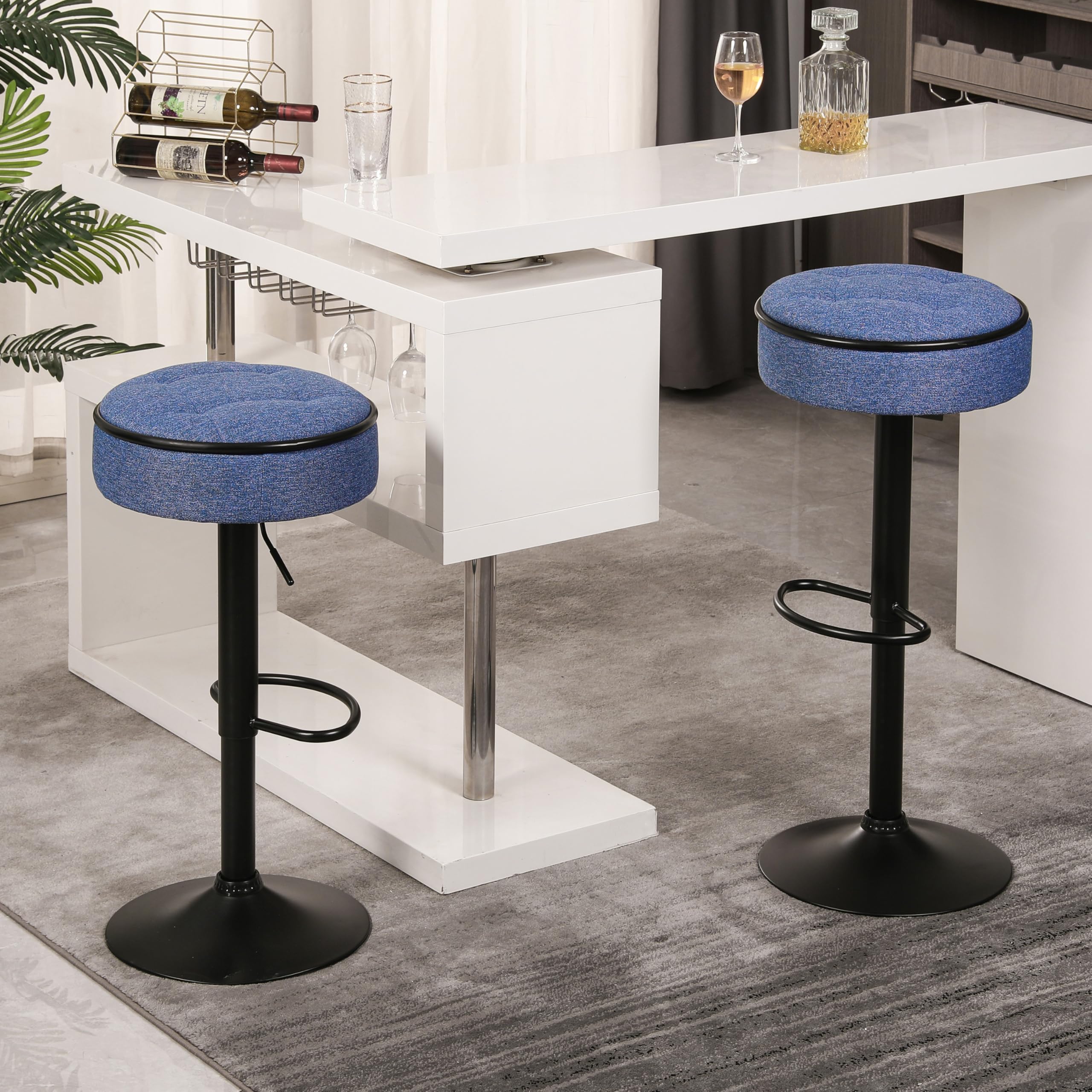 Lyon Sence WJ Round Storage Bar Stool Set of 2, Swivel Adjustable Height Backless Bar Stools, Armless Counter Stool with Metal Base for Kitchen Island