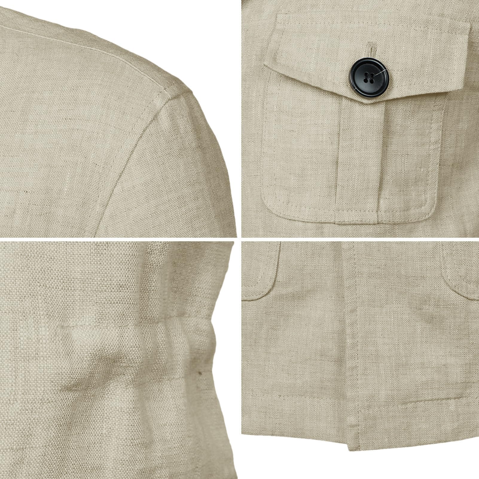 Giacca di Lino Leggera da Uomo Bottoni Traspirante Casual Blazer Cappotto con Tasche