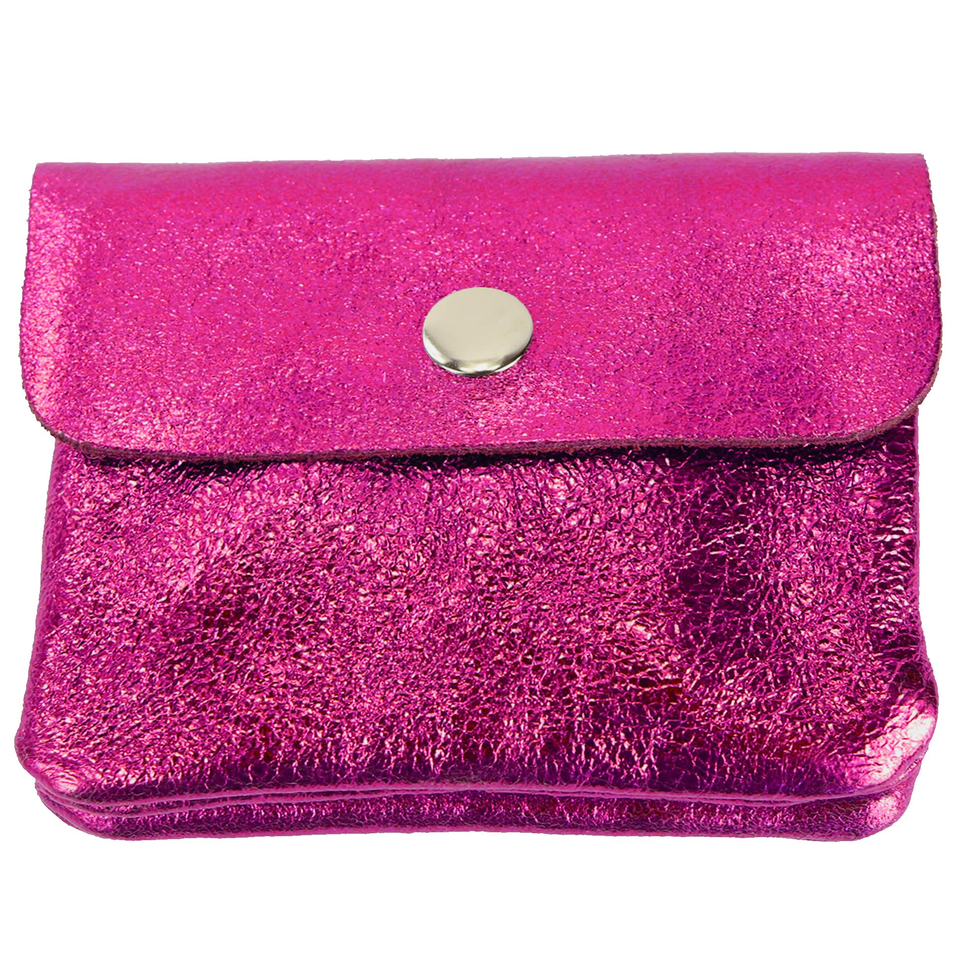 modamoda de P09 Damen Münzgeldbörse Geldbörse Portemonnaie Klein Leder Made in Italy P09, Farbe:Pink-Metallic