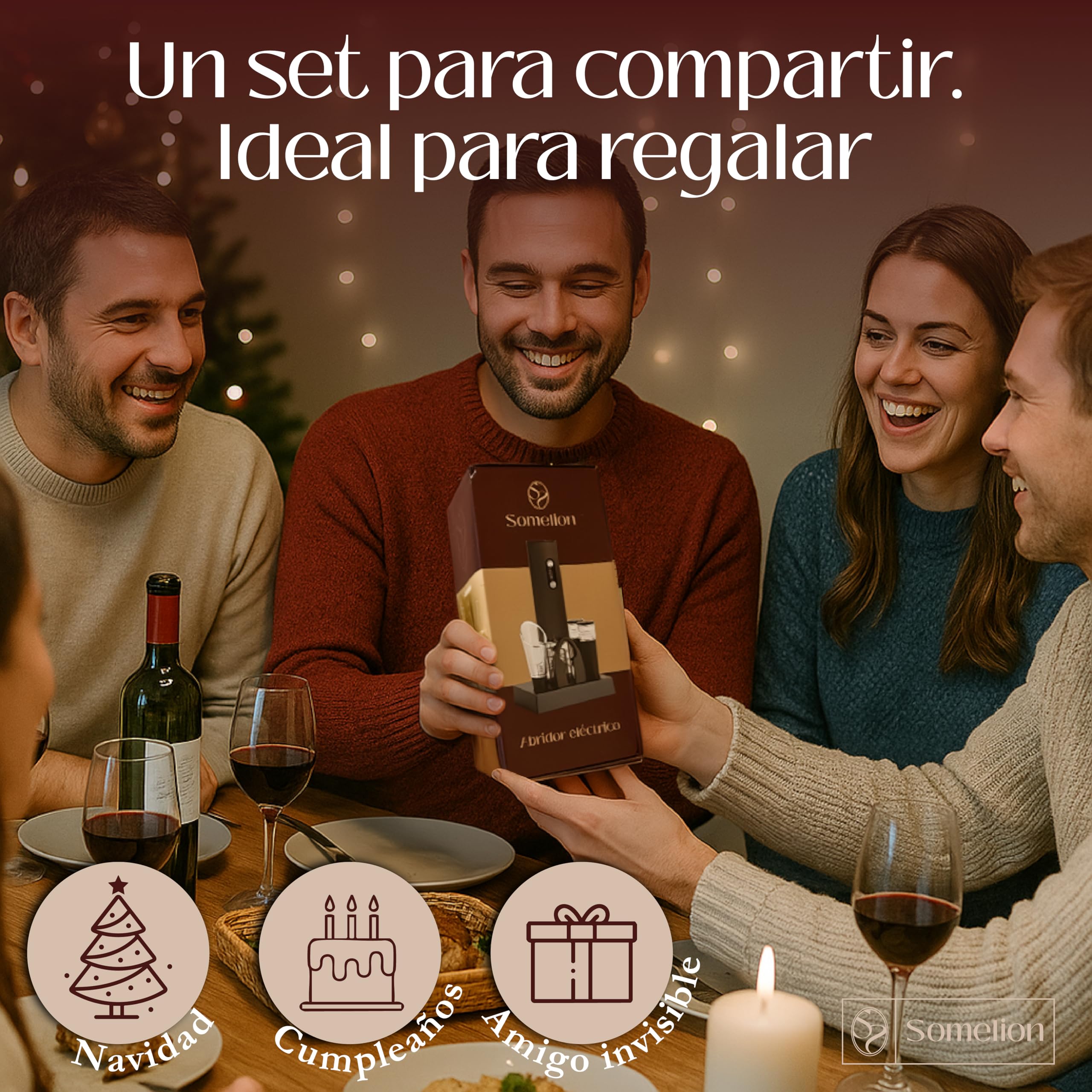 Abridor Electrico de Vino con Pantalla de Bateria Set 7 en 1 con Base Accesorios Vacio Vertedor Carga UsbC Apertura Rapida 6 A 10 Segundos Regalo Ideal Portatil Facil de Usar Diseño Premium en Español