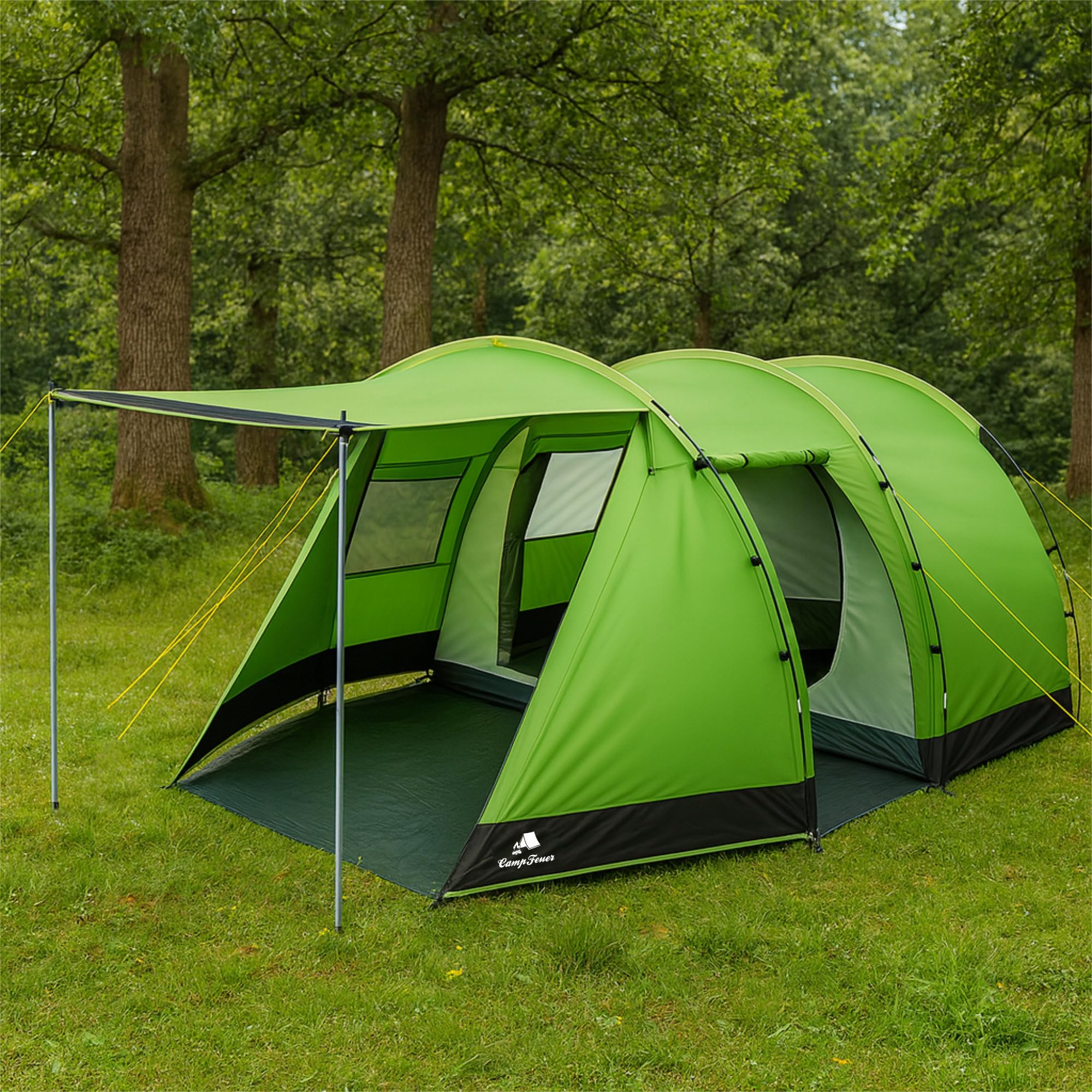 CampFeuer Tenda a tunnel per 4 persone "Super+" | Tenda a tunnel con tenda | Antivento, Impermeabile, Ultraleggero | Tenda da campeggio con zanzariera | Tende per campeggio, all'aperto, spiaggia ed