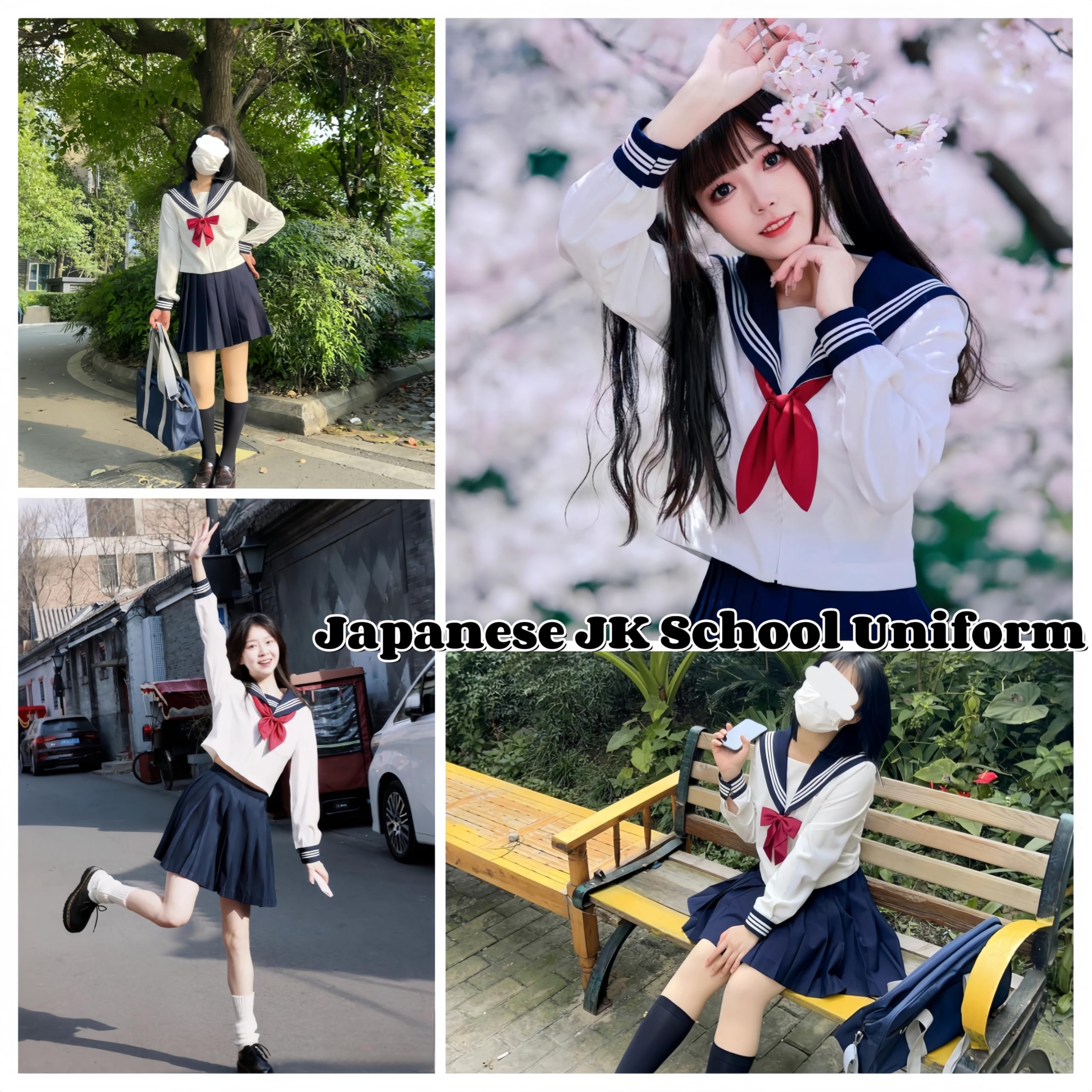 Matrosenanzug im japanischen Stil, 3-teiliges Set, weiß, Cosplay, Fotografie, Schuluniform