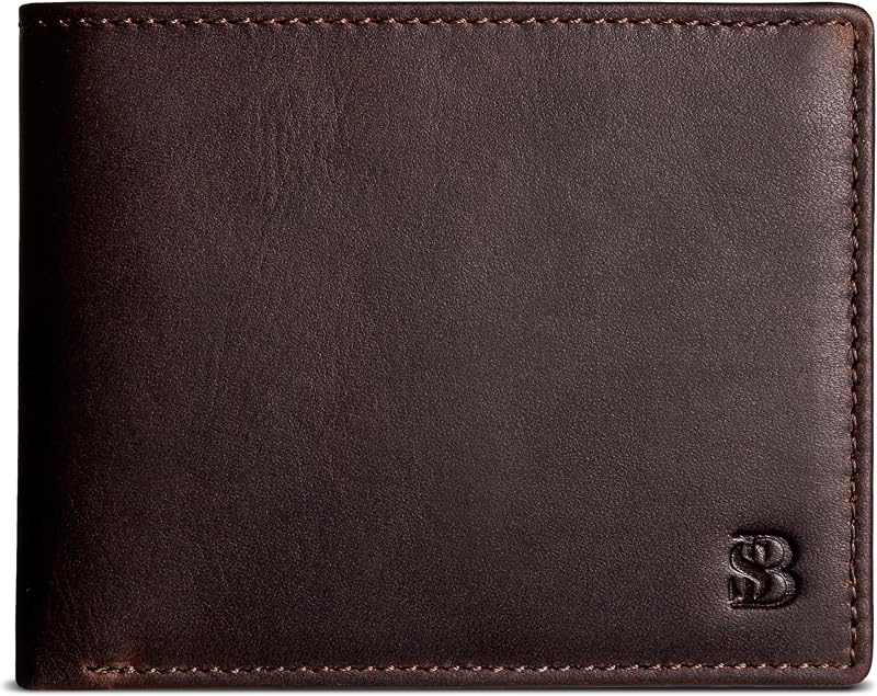 Bifold Wallet for Men - RFID Blocking Full Grain Leather, 12 Card Slots & ID Window, Slim Everyday Carry Billfold, Durable Stitching, Gift for Him