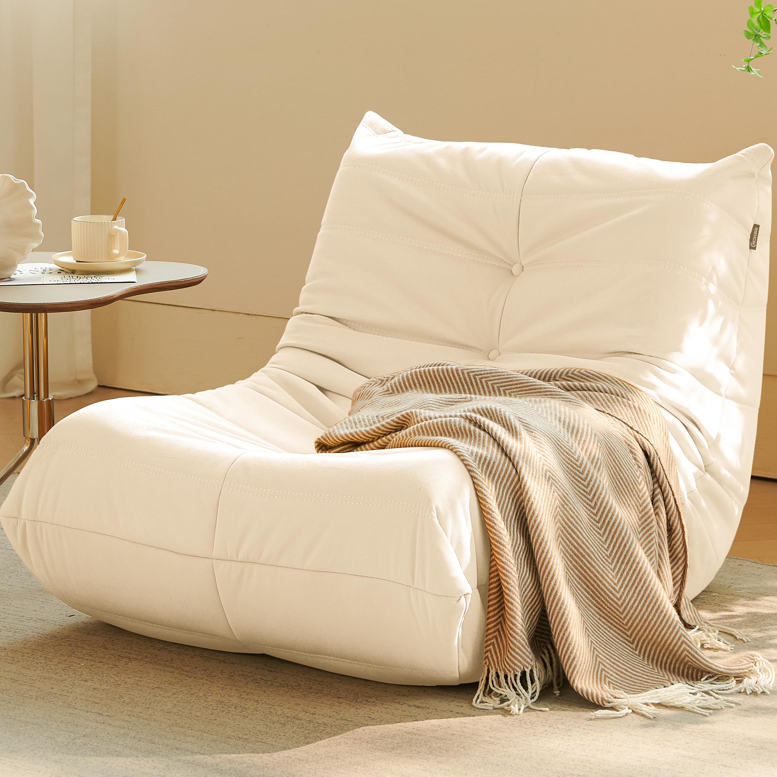 Photo 1 of *** MINOR DAMAGE – DIRTY FROM TRANSPORT***Gazecaia Comfy Bean Bag Chair for Adults Teens | Fireside Floor Lounge Chair, Soft Suede High-Resilience Memory Foam Bean Bag Couch with Non-Slip Base, for Living Room Bedroom Apartment Office, White