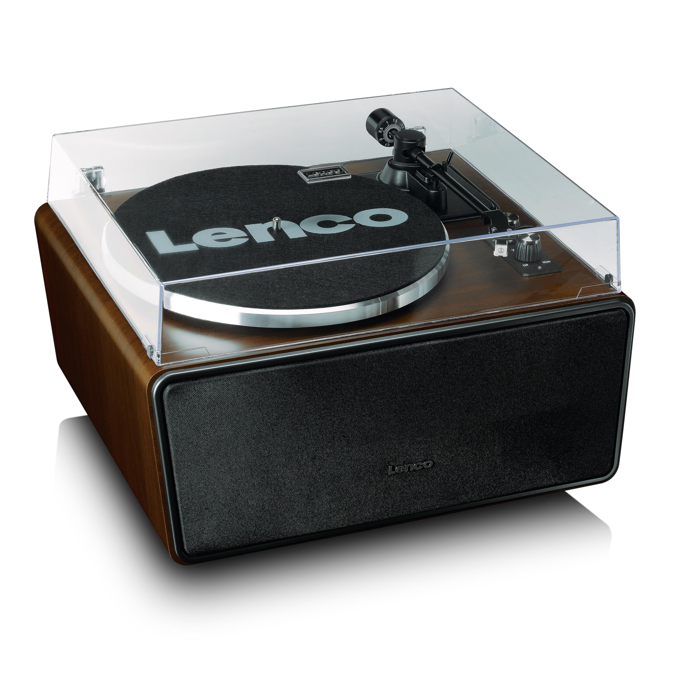 Lenco LS-470WA Giradischi All-in-One con Altoparlanti Integrati (80W), Bluetooth, Trasmissione a Cinghia e Testina Audio Technica - Finitura in Noce