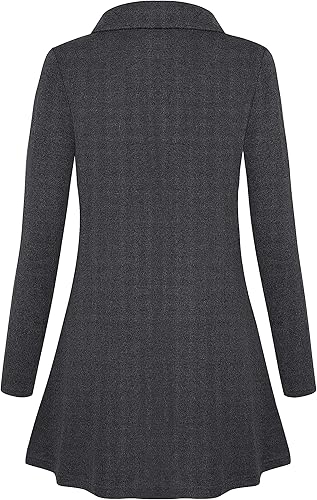 Miniatura 3 de Miusey Sudadera Túnica con Cremallera para Mujer Cuello Collar Chaqueta Larga Ligera Cárdigans