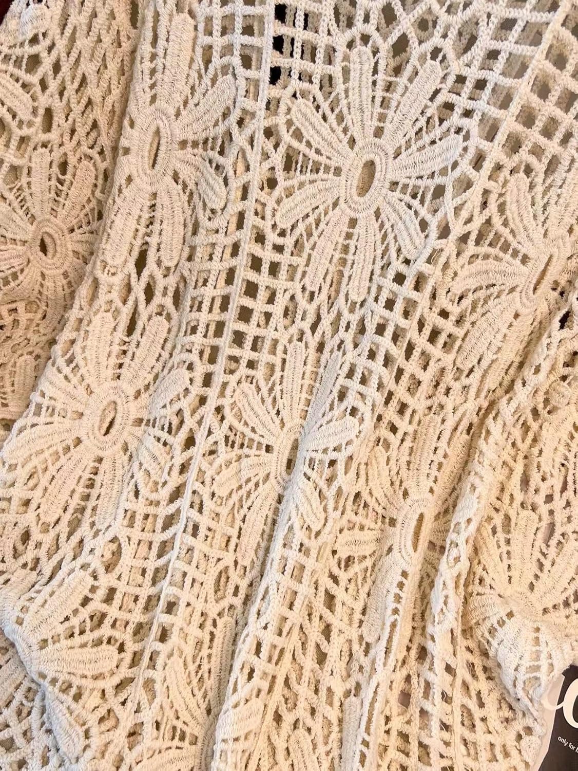 MakeMeChic Women's Plus Size Boho Tops Crochet Sweater Dolman Sleeve Beach Cover Up