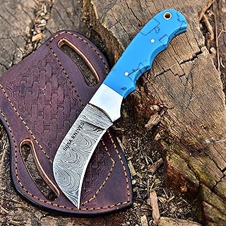 Custom Handmade 7'' Hawkbill fixed blade Damascus steel Knife Electricians Knife/Lineman’s Hawkbill knife, 1095 steel with pancake leather sheath (1095 RESIN) - SUSA KNIVES