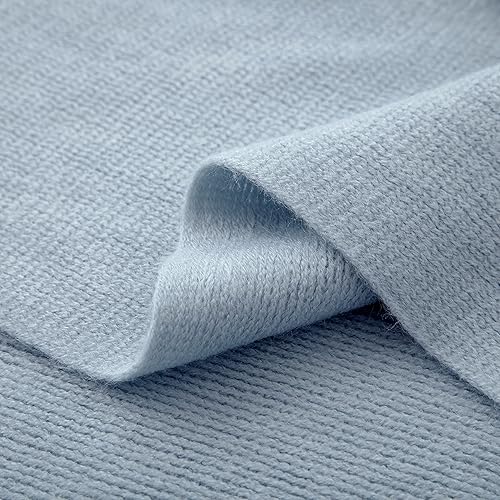 Miniatura 8 de Vonty Manta de punto azul claro con borlas y flecos, 50 x 60 pulgadas, manta de punto súper suave, manta ligera decorativa de granja para sofá, cama