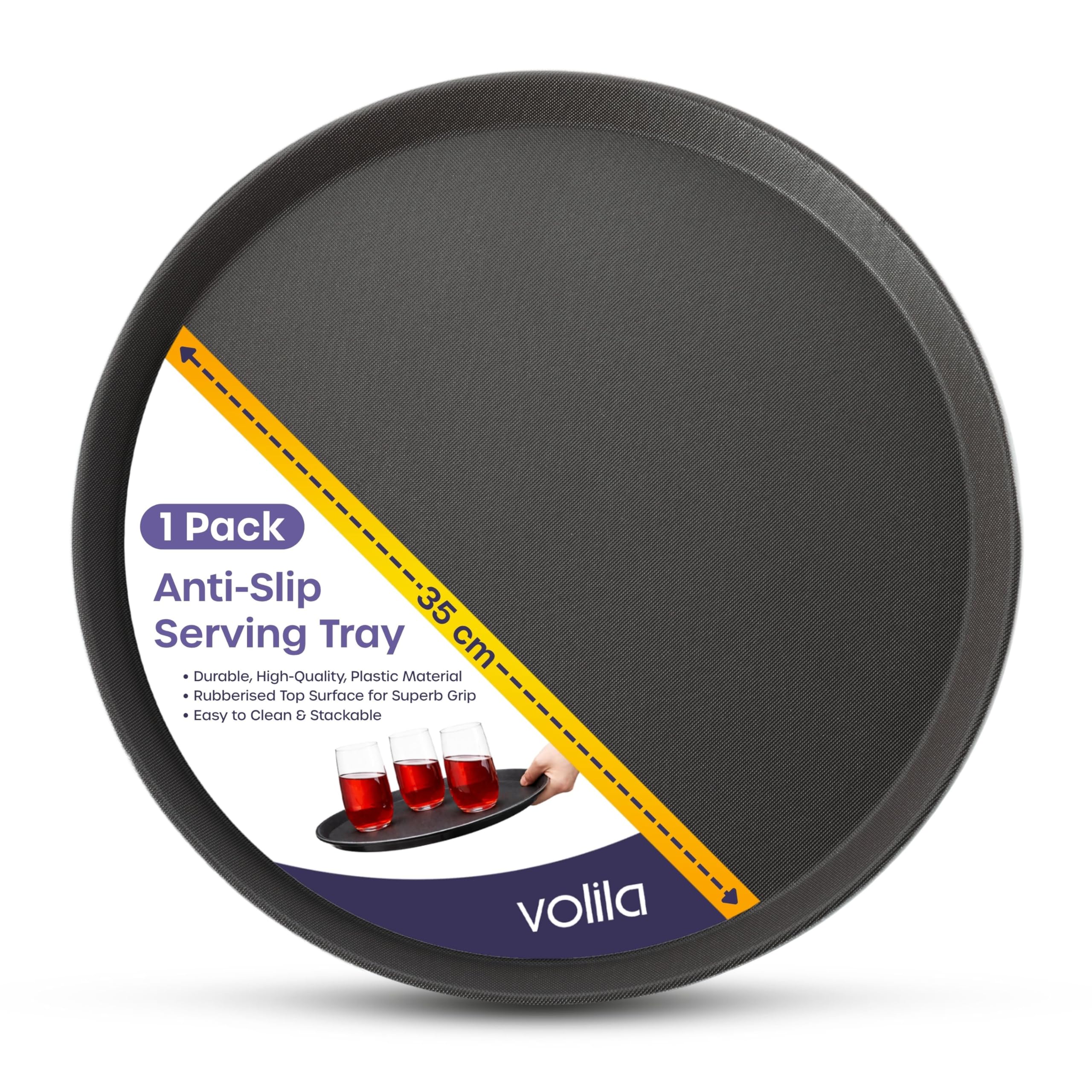 Black Round Tray - 35cm (1 Pack) Rubberized Round Trays for Food Serving and Drinks - Dishwasher Safe Non Slip Tray for Parties, Gatherings, Bars, Restaurants, and Home Use โ image 1